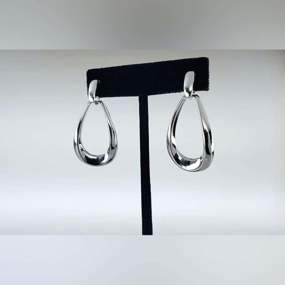 Solid Silver Plated Womens Large Chunky Hanging O… - image 2